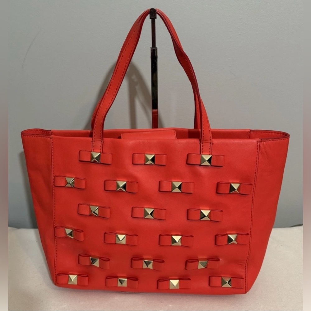Kate Spade Bow Terrace Tote Bag Coral Red Leather Shoulder Purse
